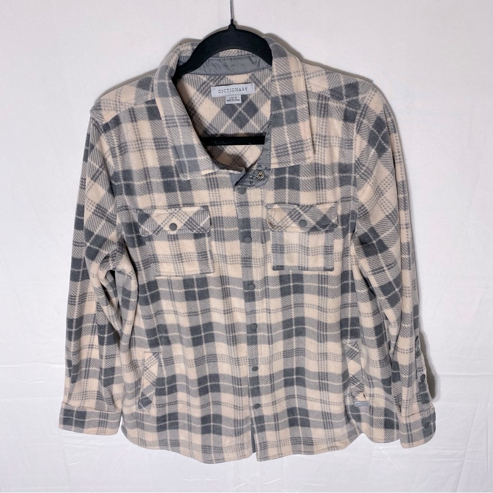 Dictionary Light Pink Plaid Fleece Snap Front Shacket L